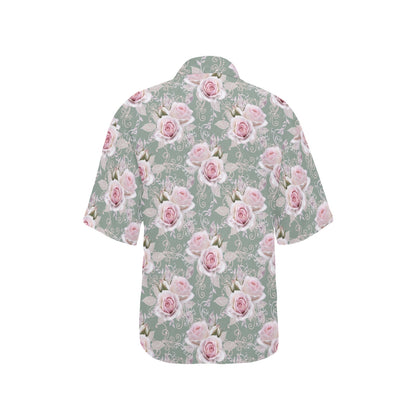 Rose White Pattern Print Design RO012 Women's Hawaiian Shirt