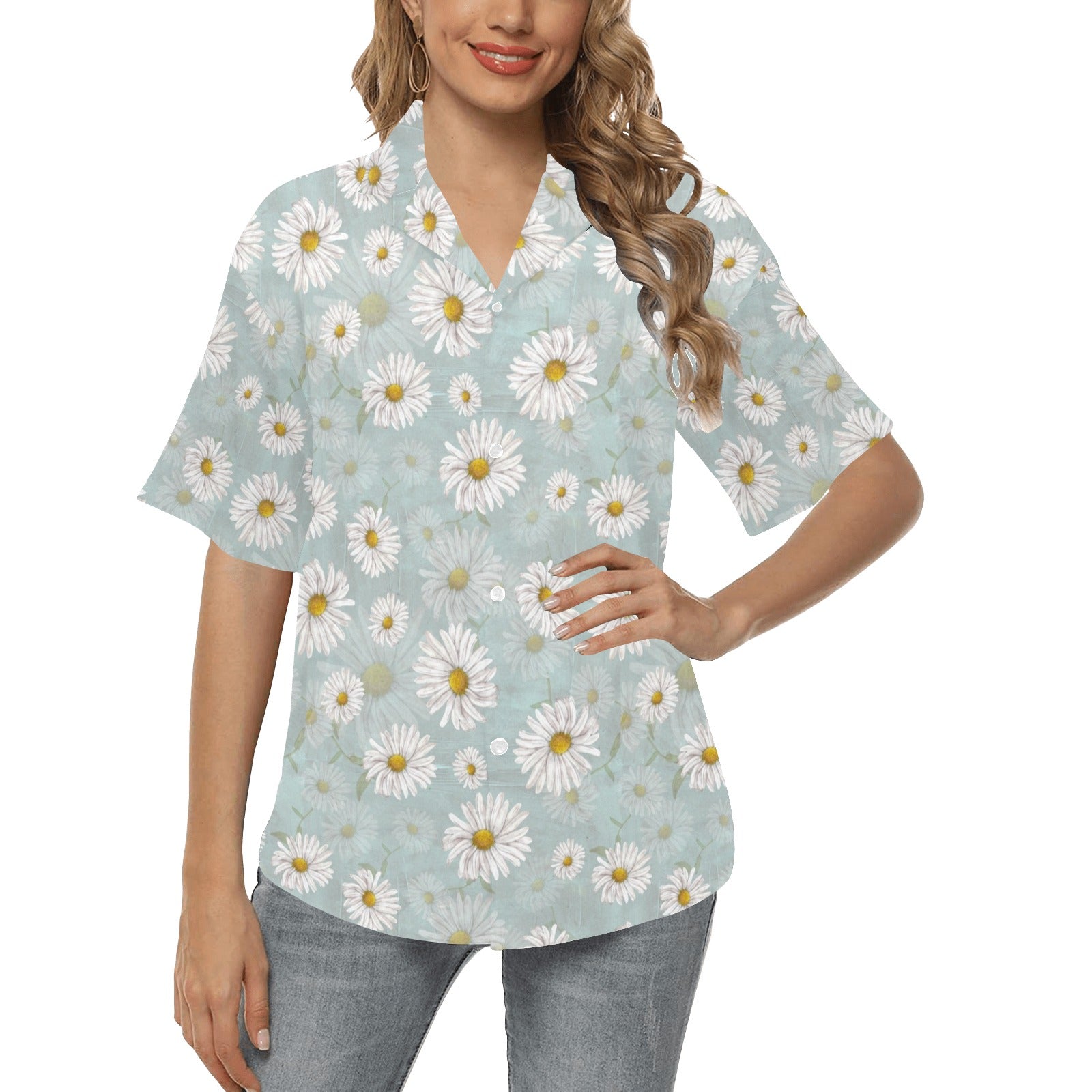 Daisy Pattern Print Design DS012 Women's Hawaiian Shirt
