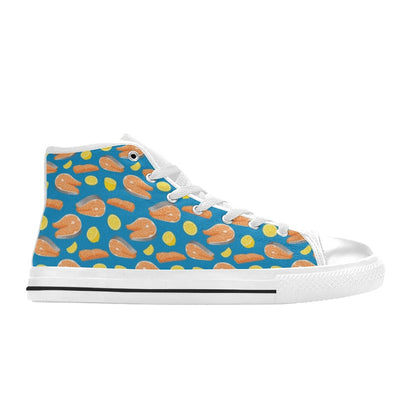 Salmon Steak With Lemon Print Design LKS308 High Top Women's White Shoes