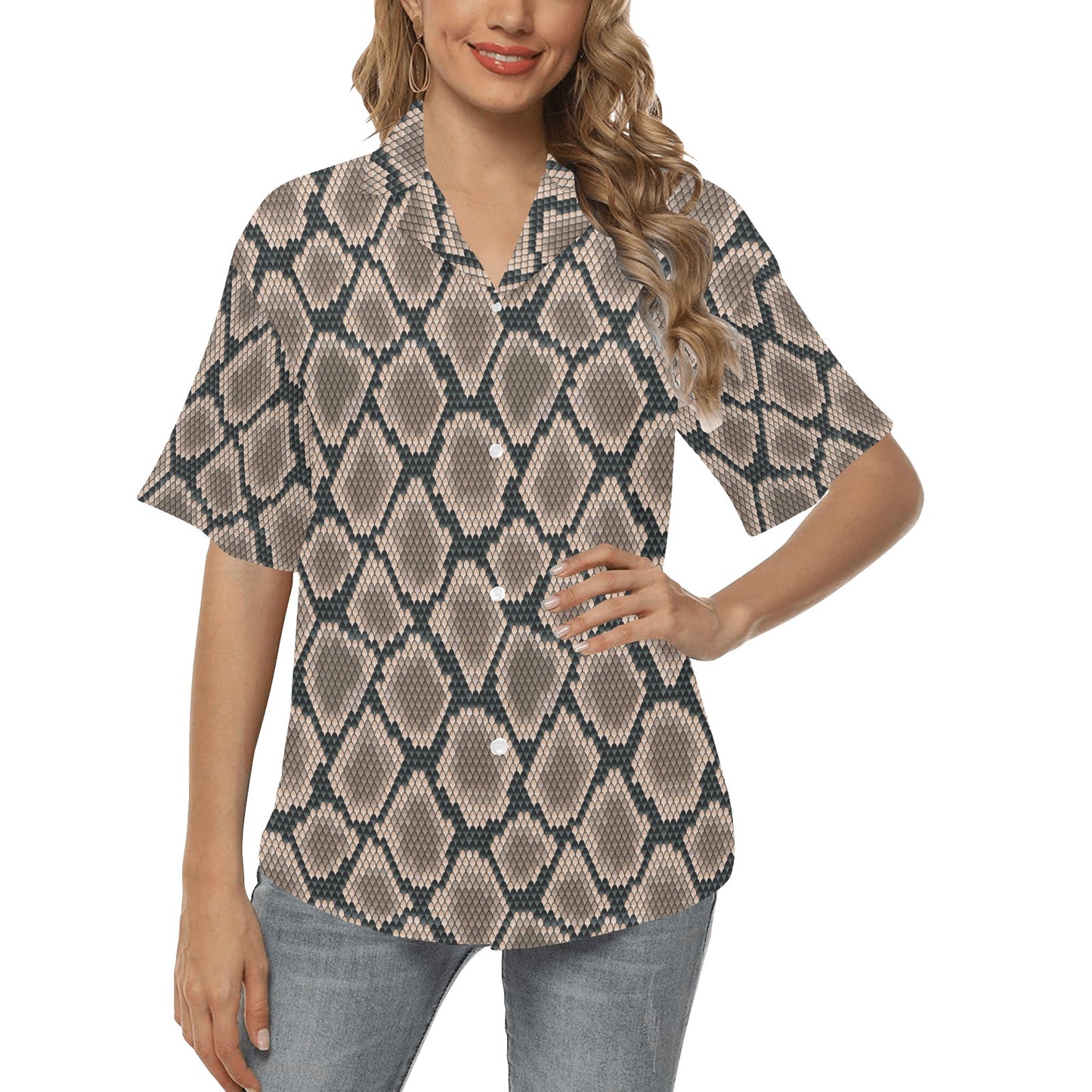 Snake Skin Design Print Women's Hawaiian Shirt