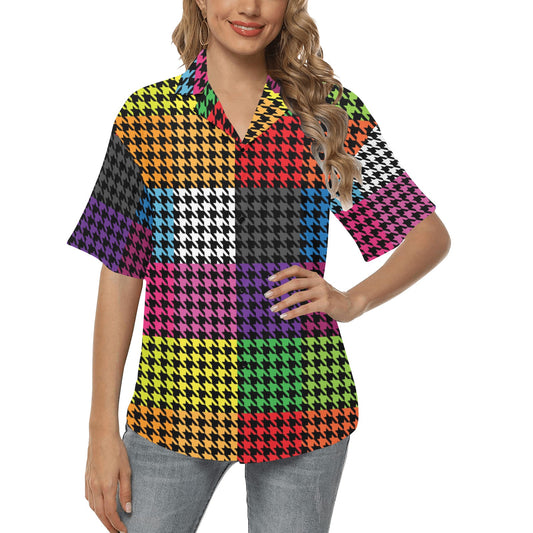 Houndstooth Colorful Pattern Print Design 01 Women's Hawaiian Shirt
