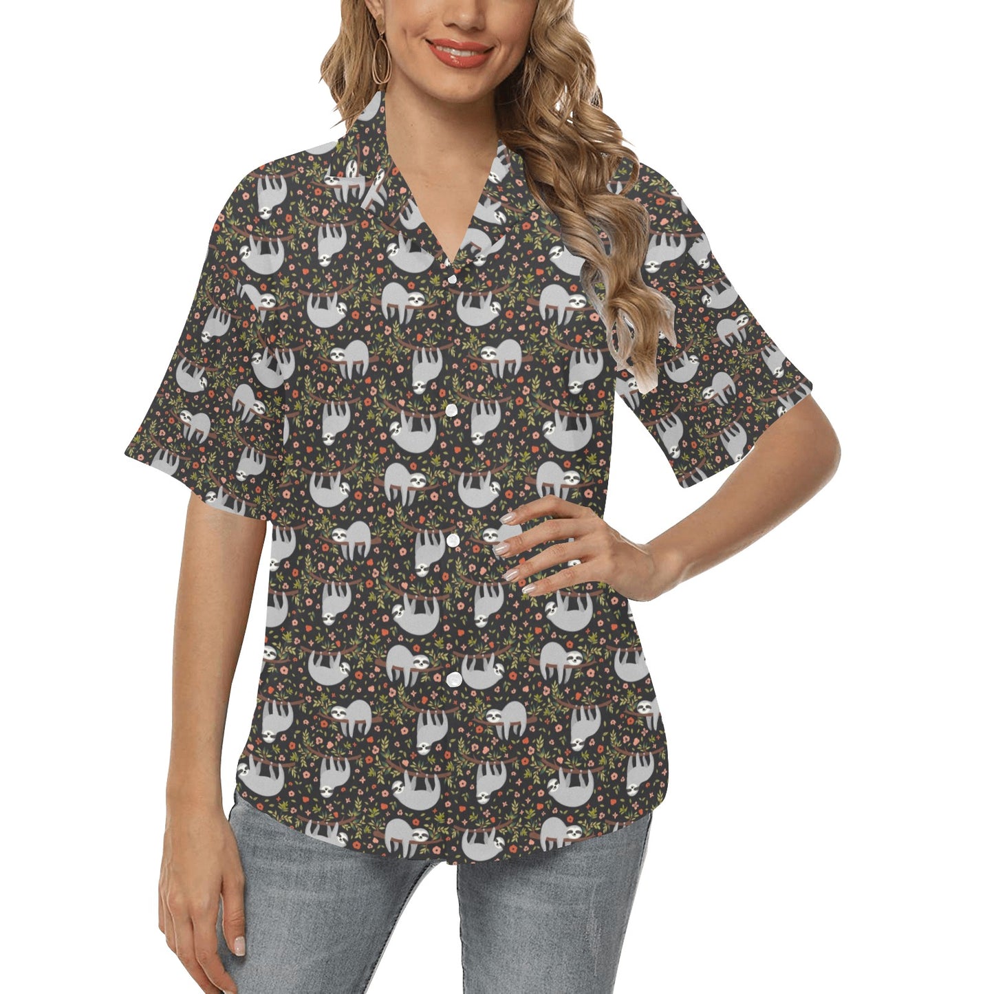 Sloth Cute Design Themed Print Women's Hawaiian Shirt