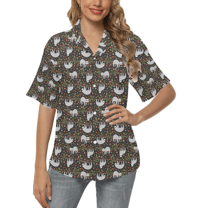 Sloth Cute Design Themed Print Women's Hawaiian Shirt