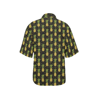 Pineapple Gold Dot Themed Print Women's Hawaiian Shirt