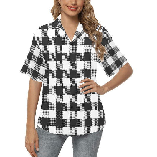 Buffalo check Black white Pattern Print Design 04 Women's Hawaiian Shirt