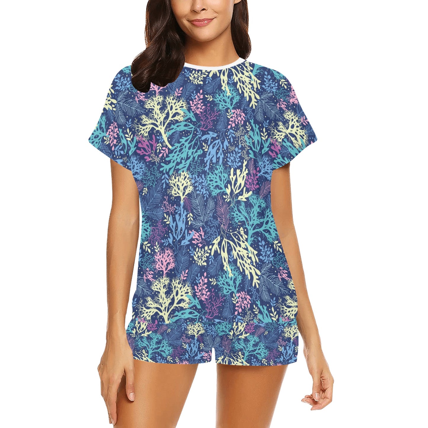Seaweed Print Design LKS301 Women's Short Pajama Set