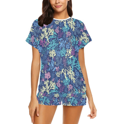 Seaweed Print Design LKS301 Women's Short Pajama Set