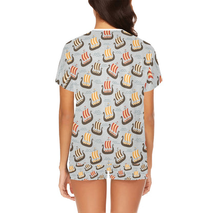 Vikings Print Design LKS308 Women's Short Pajama Set