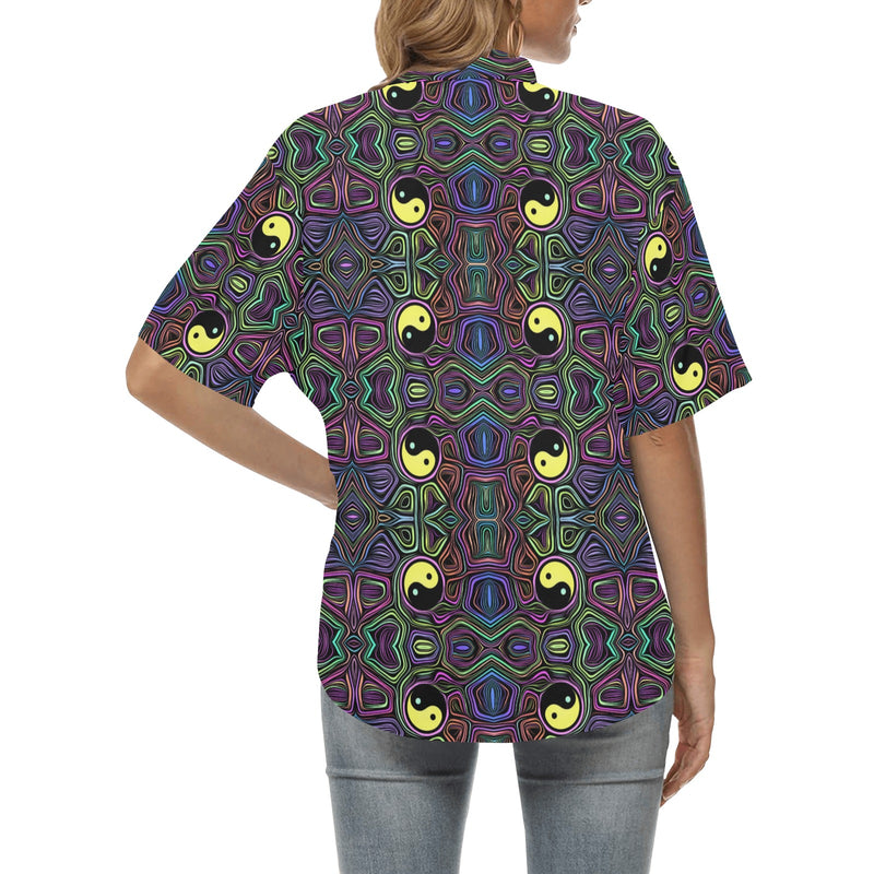 Yin Yang Neon Color Design Print Women's Hawaiian Shirt