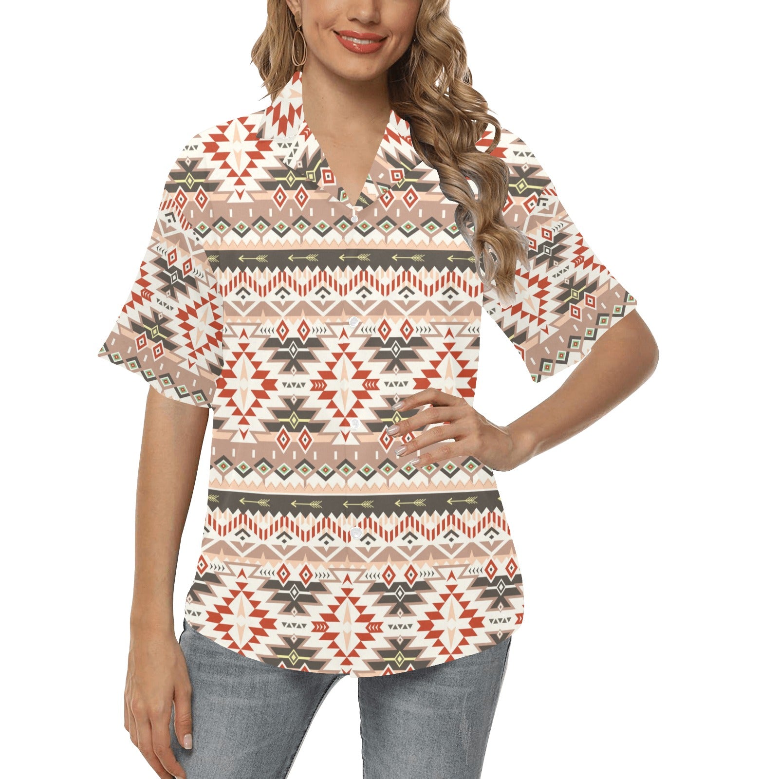 Aztec Pattern Print Design 05 Women's Hawaiian Shirt