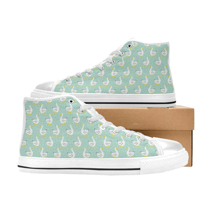 Goose Print Design LKS404 High Top Women's White Shoes
