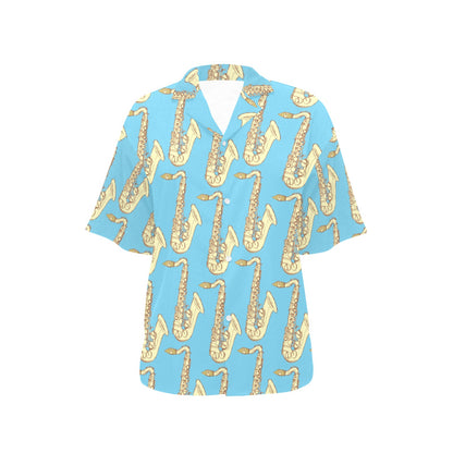 Saxophone Pattern Print Design 03 Women's Hawaiian Shirt