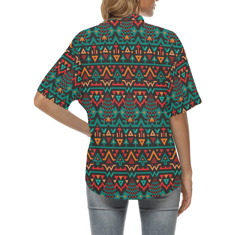 Aztec Pattern Print Design 04 Women's Hawaiian Shirt