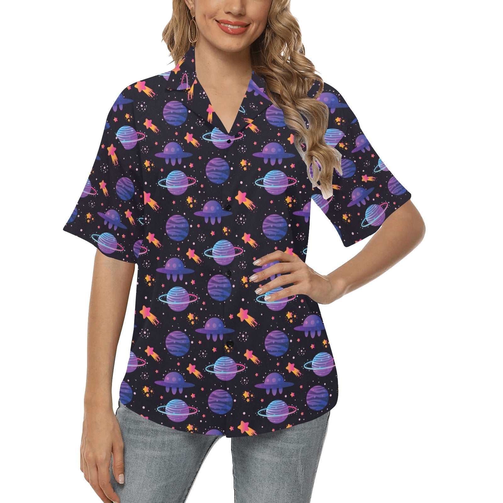 UFO Star Galaxy Print Design LKS308 Women's Hawaiian Shirt