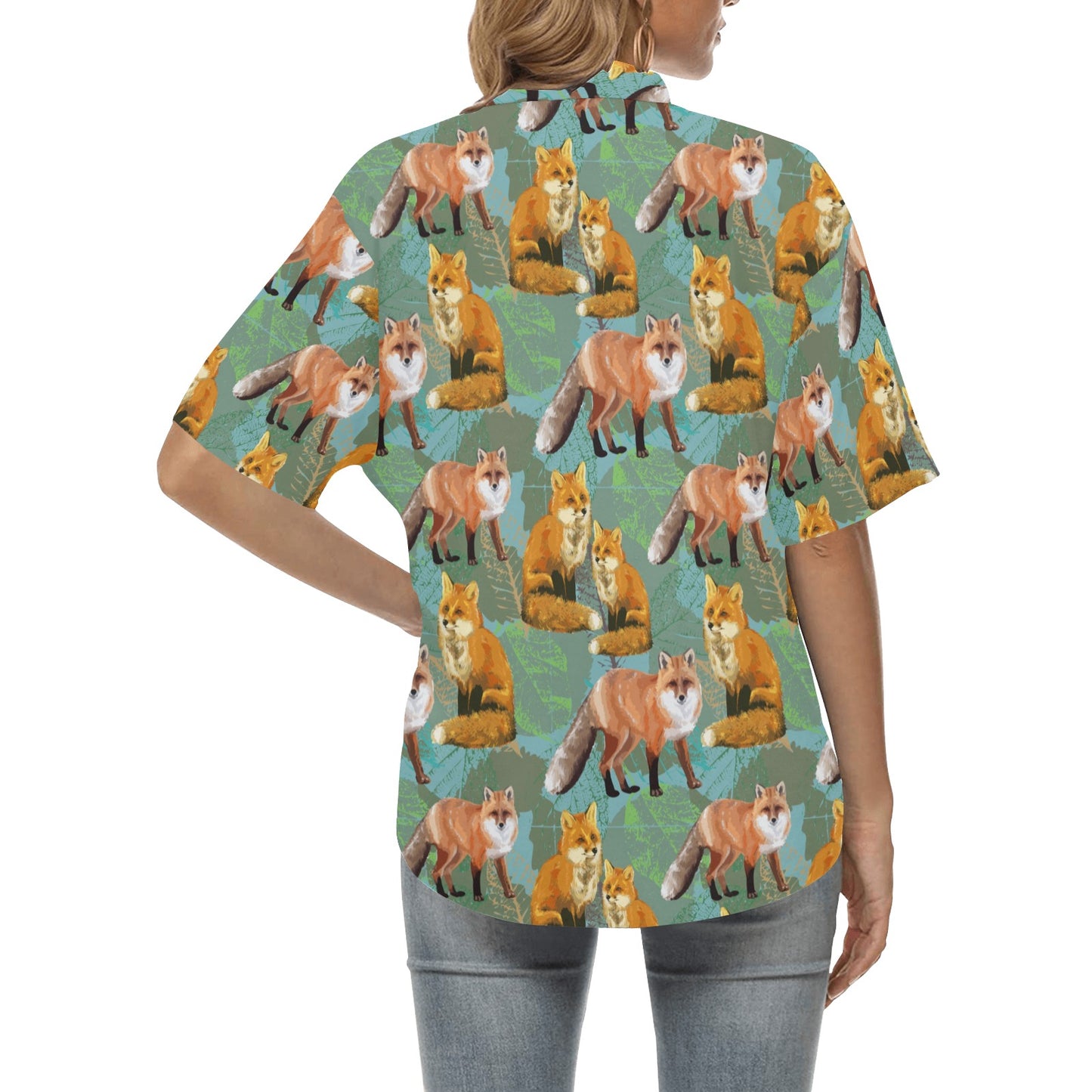 Fox Autumn leaves Themed Women's Hawaiian Shirt