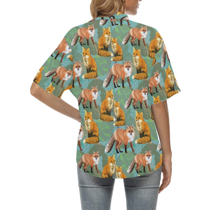 Fox Autumn leaves Themed Women's Hawaiian Shirt
