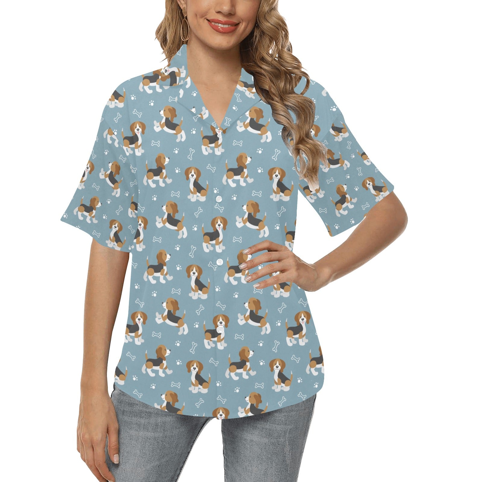 Beagle Pattern Print Design 02 Women's Hawaiian Shirt