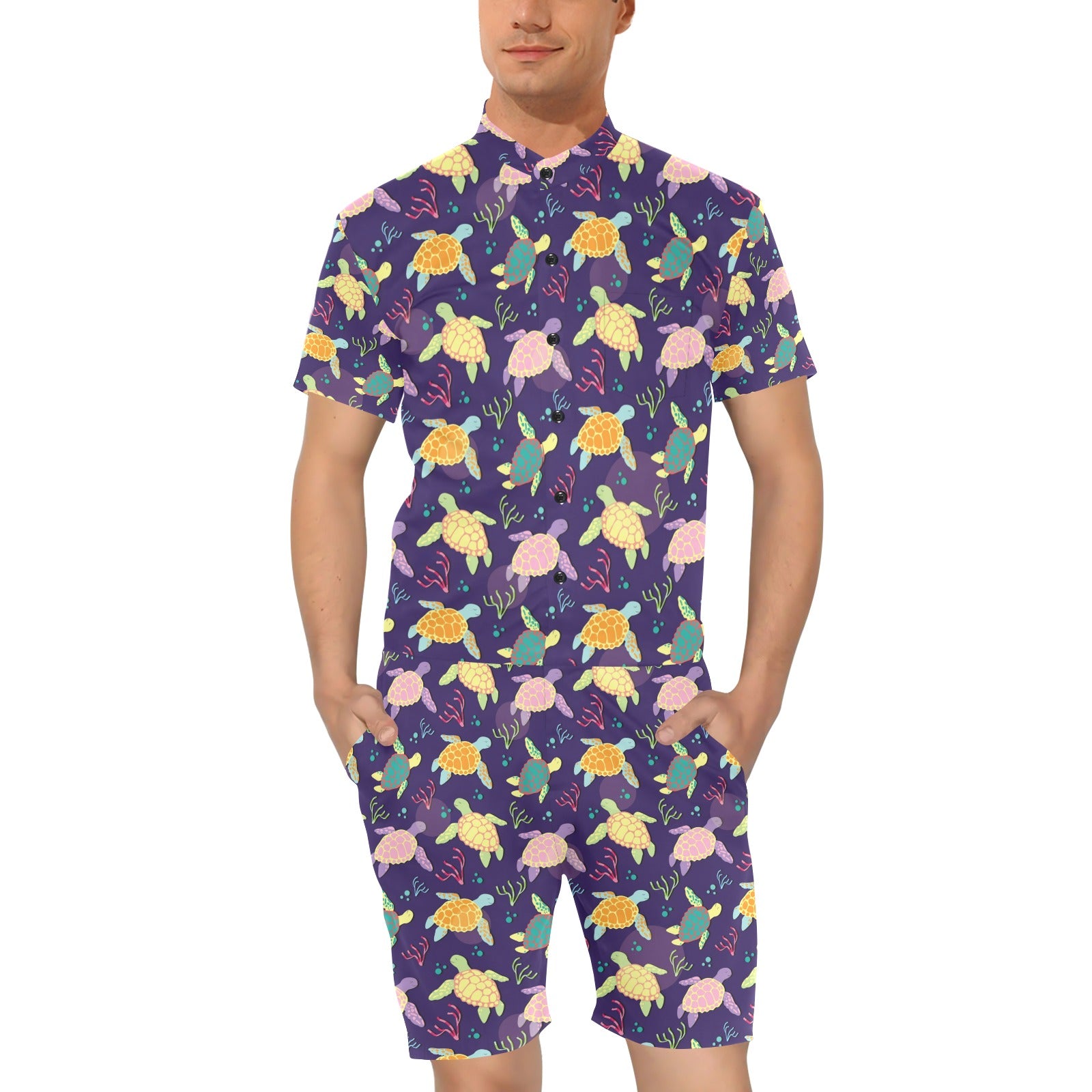 Sea Turtle Color Smile Men's Romper