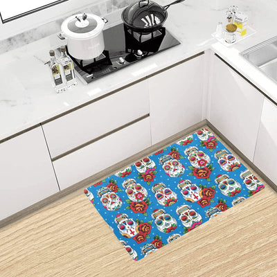 Sugar Skull Rose Pattern Kitchen Mat