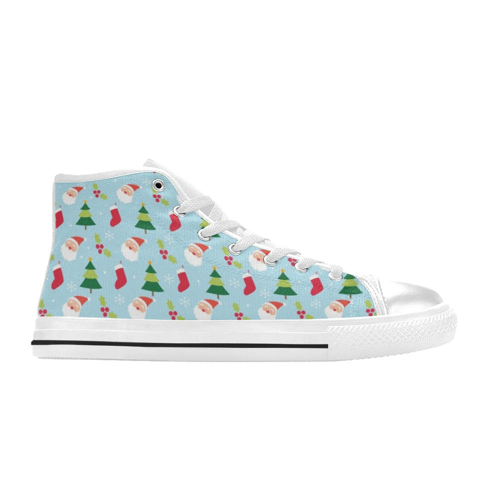 Santa Themed Print Design LKS301 High Top Women's White Shoes