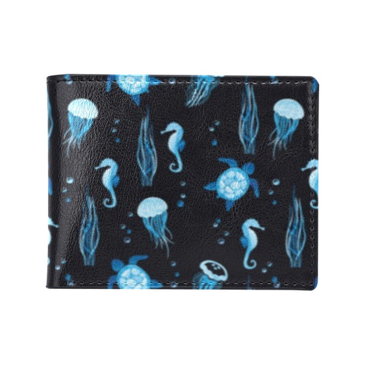 Sea Turtle Jelly Fish Sea Horse Print Design LKS3014 Men's ID Card Wallet