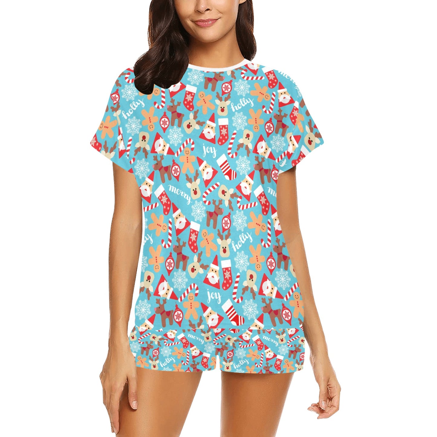 Santa Christmas Themed Print Design LKS306 Women's Short Pajama Set