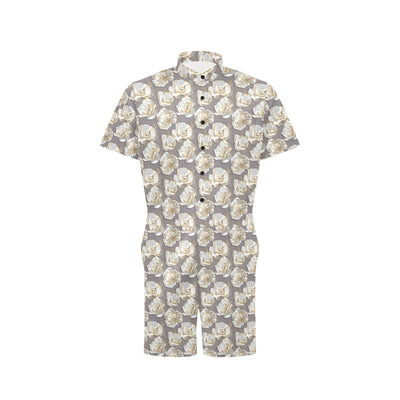 Elegant Grey Flower Print Men's Romper