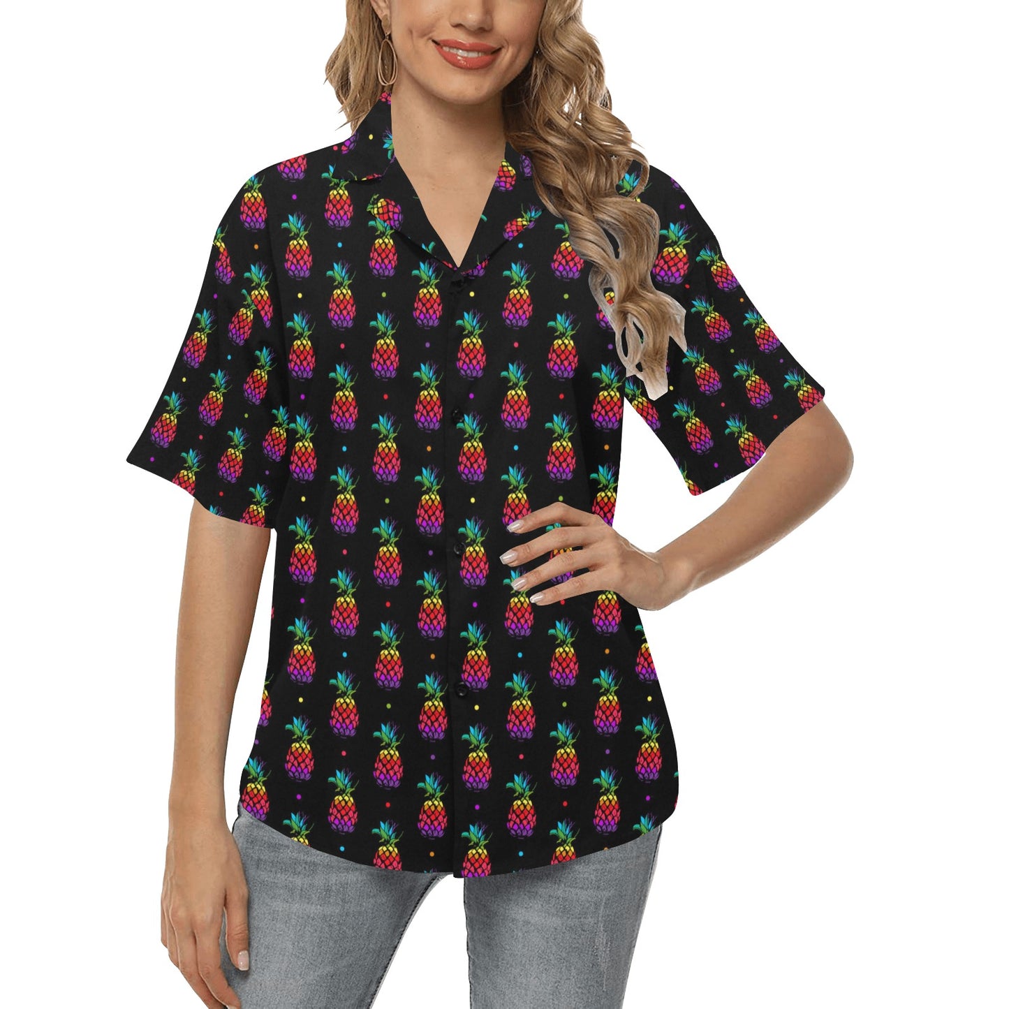 Pineapple Rainbow Dot Print Women's Hawaiian Shirt