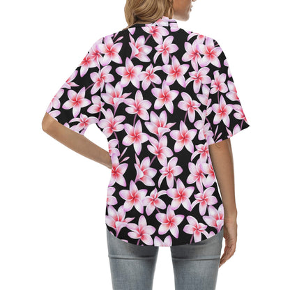 Pink Plumeria Pattern Print Design PM09 Women's Hawaiian Shirt