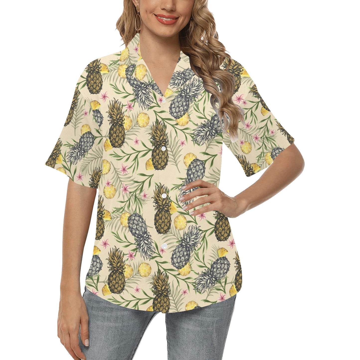 Pineapple Pattern Print Design PP012 Women's Hawaiian Shirt