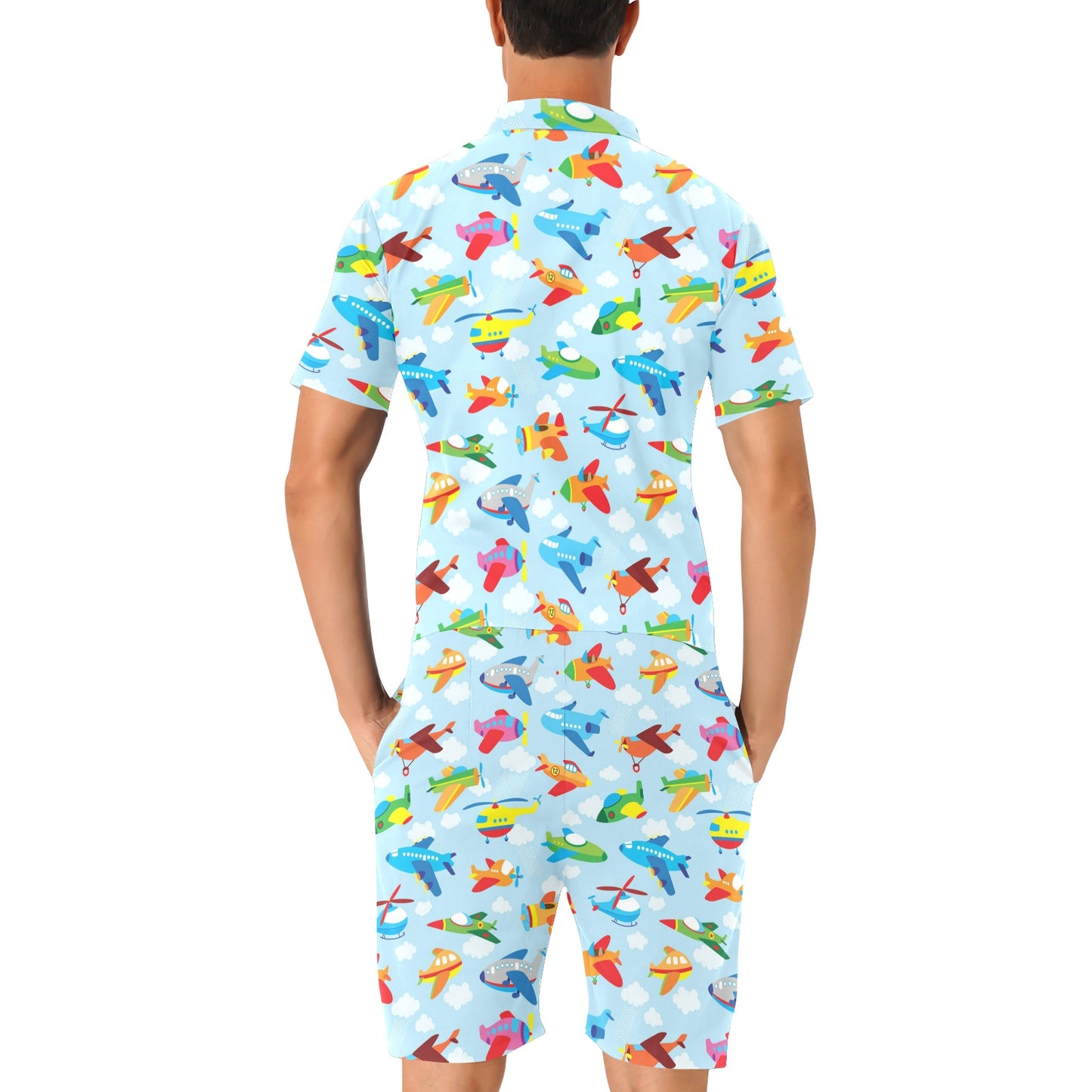 Airplane Colorful Pattern Print Design 01 Men's Romper