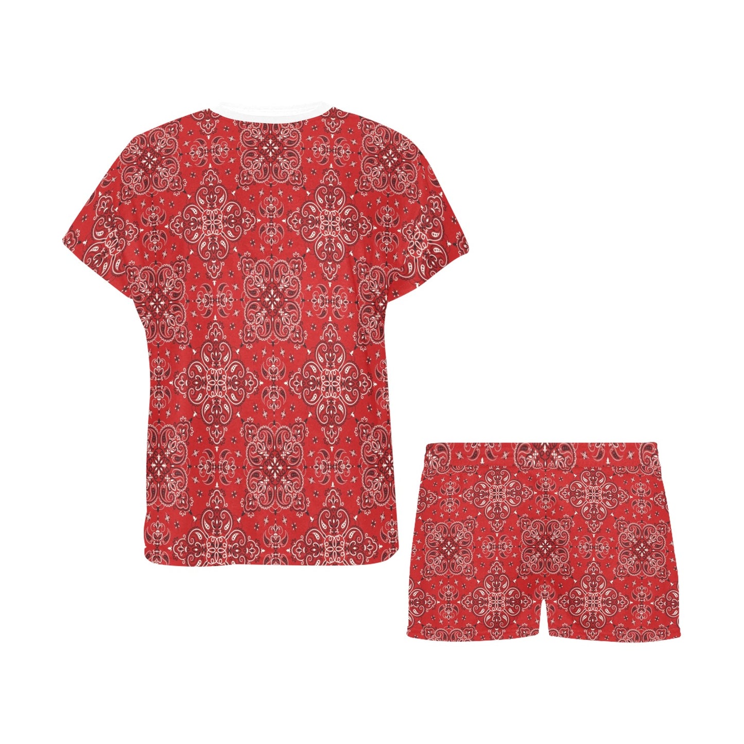 Bandana Red Pattern Print Design LKS3010 Women's Short Pajama Set