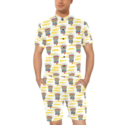 Tiki Smile Mask Print Pattern Men's Romper