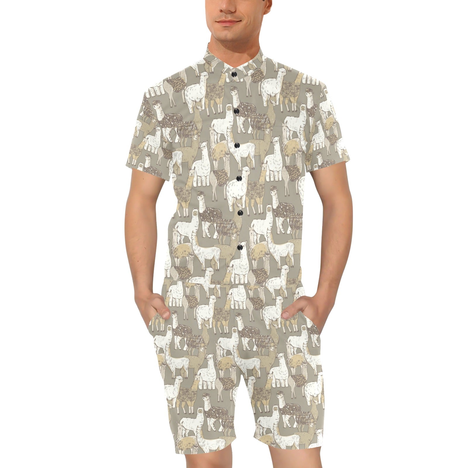 Alpaca Pattern Print Design 01 Men's Romper