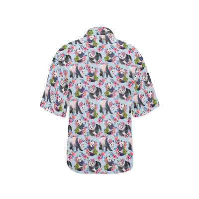 Panda Bear Flower Design Themed Print Women's Hawaiian Shirt