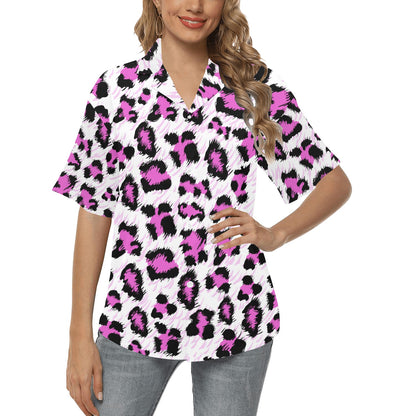 Leopard Pink Skin Print Women's Hawaiian Shirt