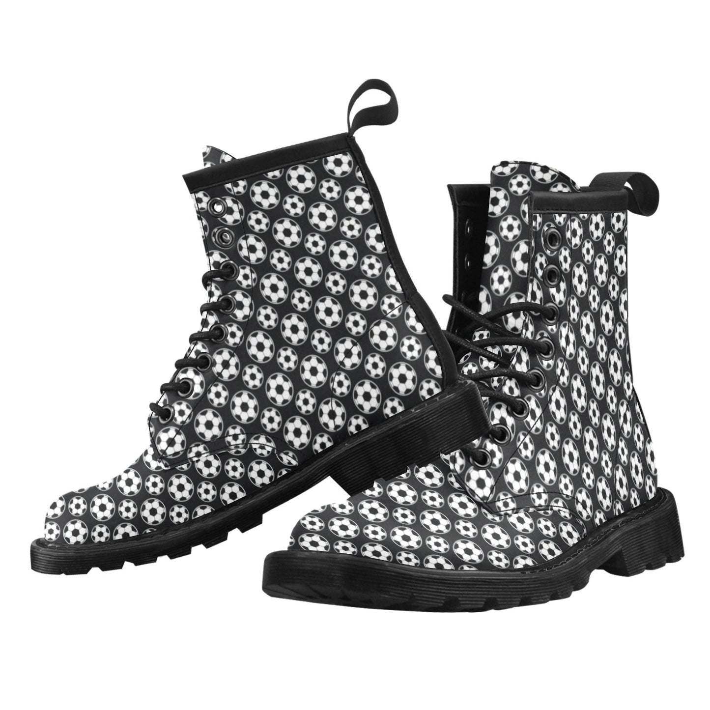 Soccer Ball Black Print Pattern Women's Boots