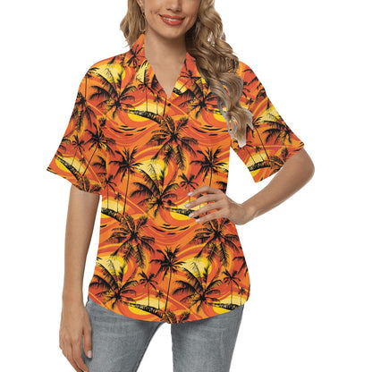 Palm Tree Pattern Print Design A02 Women's Hawaiian Shirt