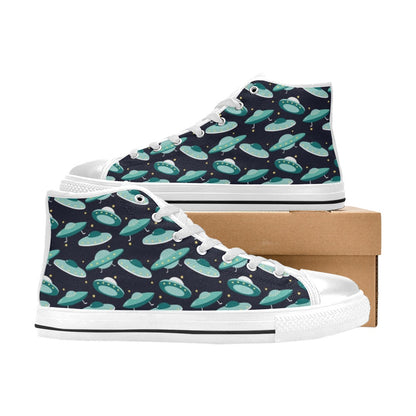UFO Print Design LKS304 High Top Women's White Shoes