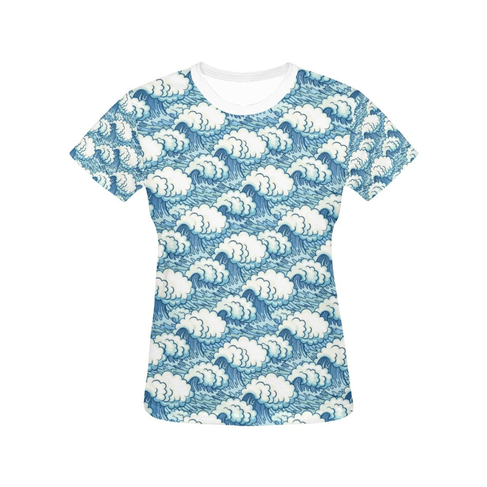 Wave Japan Style Print Design LKS304 Women's  T-shirt