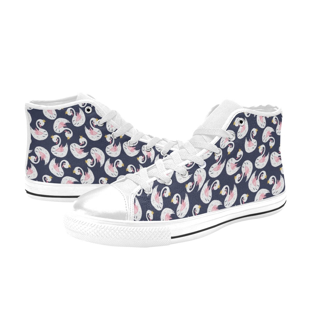 Swan Print Design LKS403 High Top Women's White Shoes