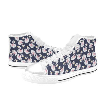 Swan Print Design LKS403 High Top Women's White Shoes