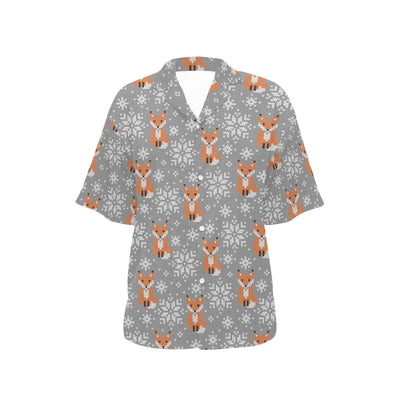 Knit Red Fox Pattern Print Design 02 Women's Hawaiian Shirt