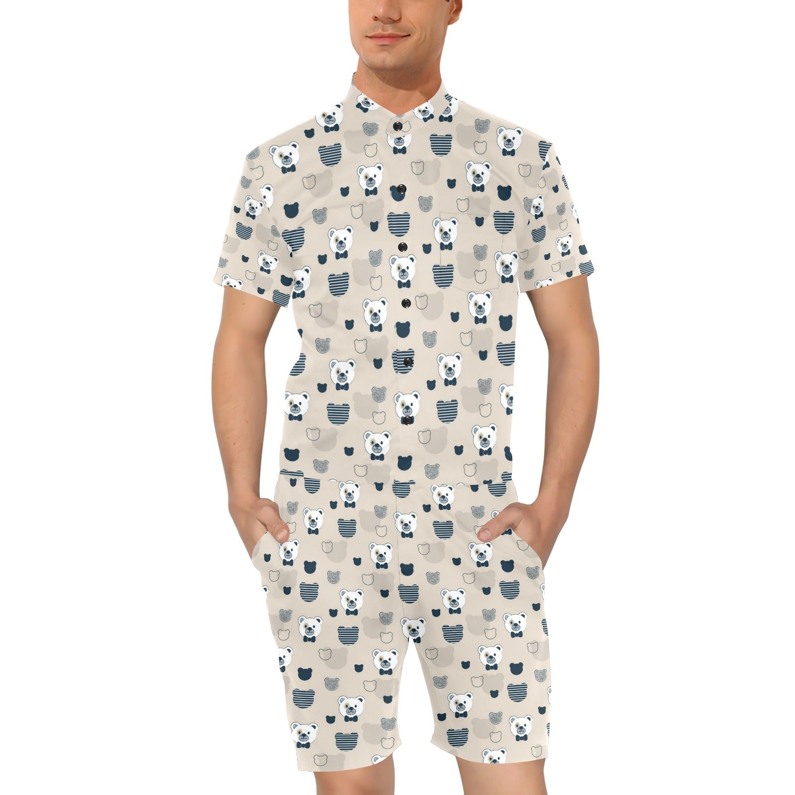 Bear Pattern Print Design 05 Men's Romper