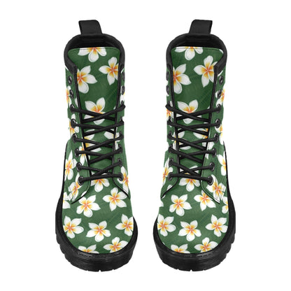 White Plumeria Pattern Print Design PM020 Women's Boots