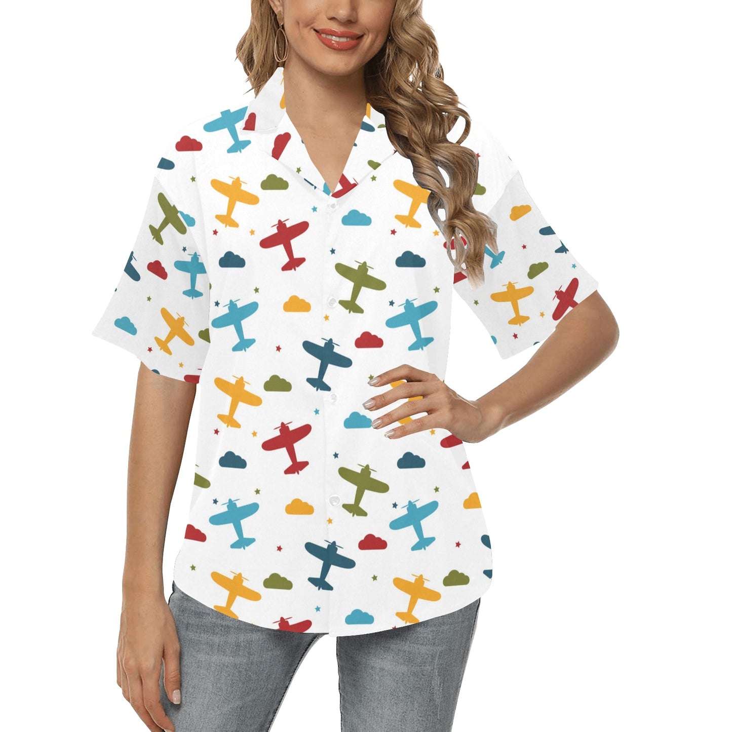 Airplane Pattern Print Design 06 Women's Hawaiian Shirt