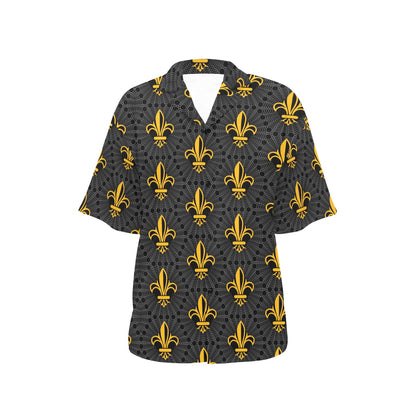 Fleur De Lis Gold Pattern Print Design 01 Women's Hawaiian Shirt