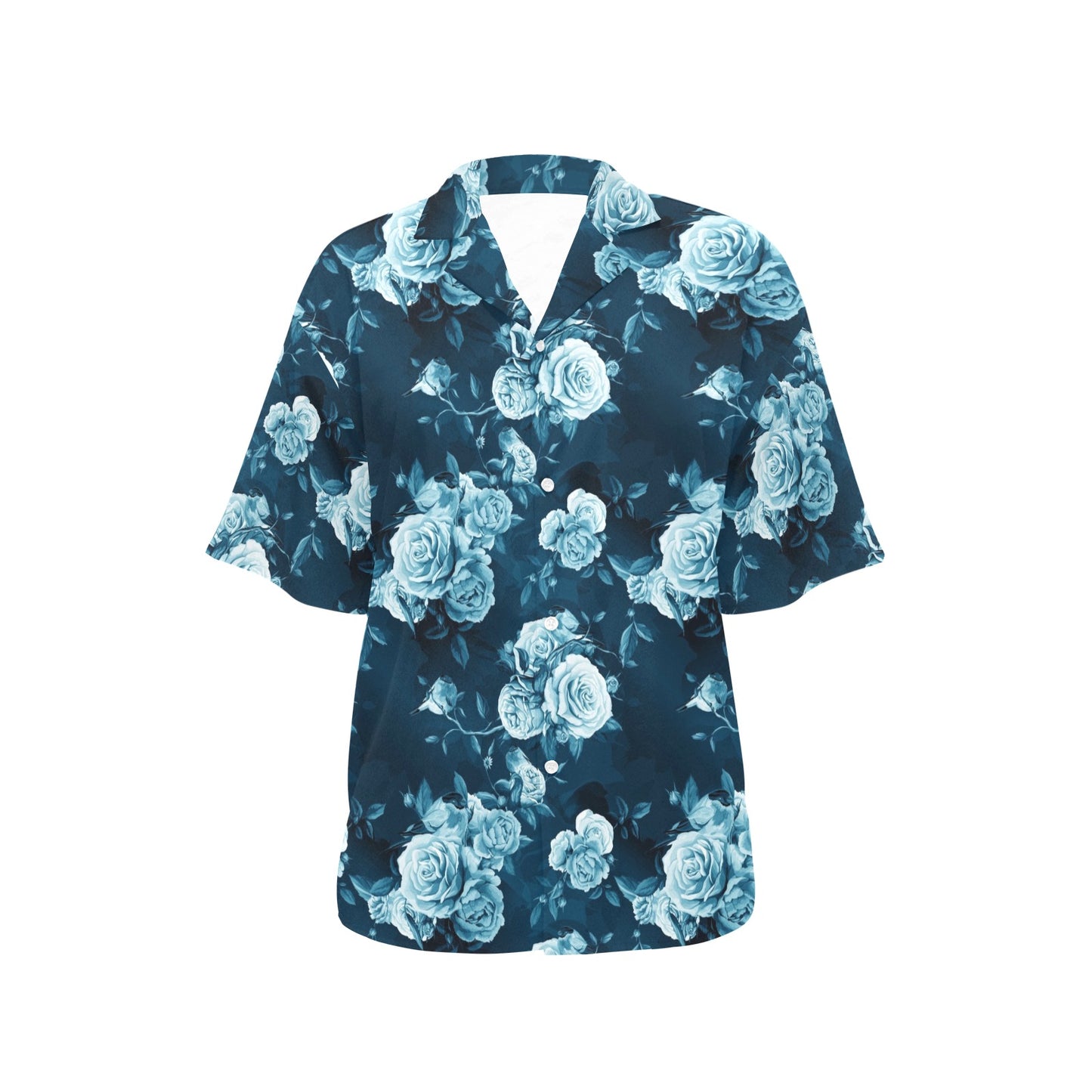 Rose Blue Pattern Print Design RO014 Women's Hawaiian Shirt