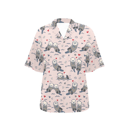 Sea Otter Pattern Print Design 02 Women's Hawaiian Shirt