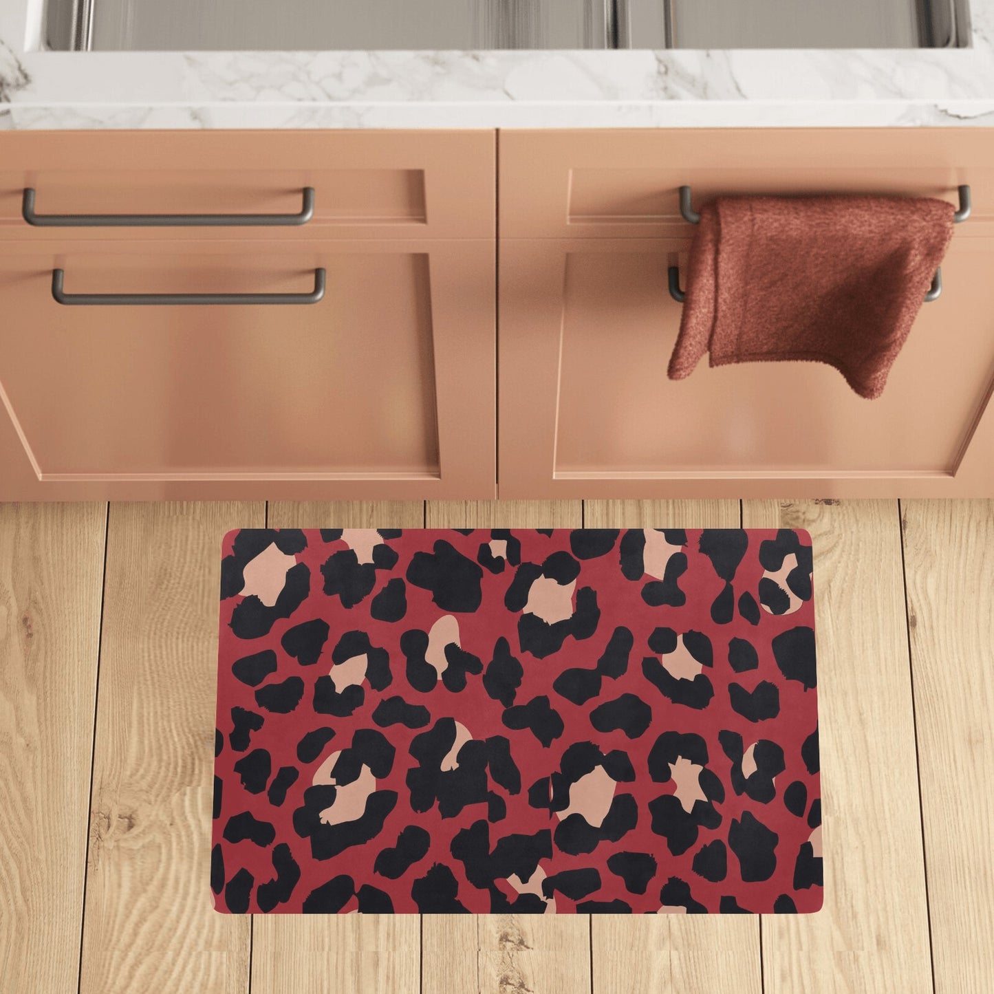 Cheetah Red Print Pattern Kitchen Mat